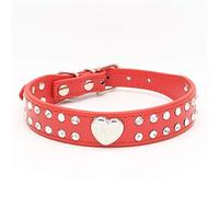 Leather Dog Puppy Pet Collars Necklace Adjustable Cat Basic Dogs Collar Pu Leather Pet Artificial Crystal Two Tier and Heart Shape 1Pc M, Red Convenient and Practical