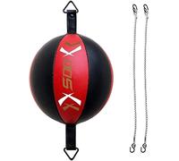 Leather Double End Dodge Speedball Bag MMA Boxing Training Floor to Ceiling Punch Bag Punching Speed Ball Boxing Trainer (Red/Black)