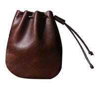 Leather Drawstring Pouch, Coin Bag Mini Change Holder Wallet Case Organizer Purse for Men Women Brown