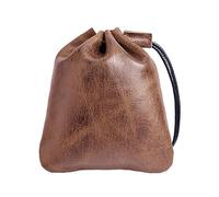 Leather Drawstring Pouch - Flat Bottom Dice Bag & EDC Organizer with Soft Scratch-Resistant Microsuede Lining for Board Games, Earphones, Coins and Jewelry, Light coffee, S Size, Vintage Style