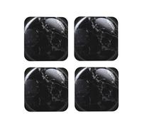 Leather Drink Coasters Set of 4 Black Marble Print Coaster with Holder Waterproof Heat-Resistant Round Cup Mat Pad for Hot Cold Drink Non-Slip Coffee Coasters for Living Room Kitchen Bar
