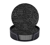 Leather Drink Coasters Set Of 6, Pu Leather Round Coaster With Storage Box Abstract Science Chemistry, Drink Coasters For Dining Table Office Decor, Heat-Resistant Round Beverage Pads For Home Kitchen