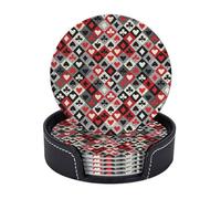 Leather Drink Coasters Set Of 6, Pu Leather Round Coaster With Storage Box, Checkered Rhombus, Drink Coasters For Dining Table Office Decor, Heat-Resistant Round Beverage Pads For Home Kitchen