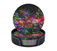 Leather Drink Coasters Set Of 6, Pu Leather Round Coaster With Storage Box, Colorful Rainbow Stars, Drink Coasters For Dining Table Office Decor, Heat-Resistant Round Beverage Pads For Home Kitchen