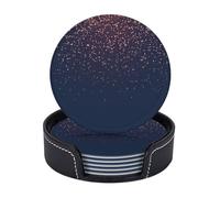 Leather Drink Coasters Set Of 6, Pu Leather Round Coaster With Storage Box, Navy Blue Sky Stars, Drink Coasters For Dining Table Office Decor, Heat-Resistant Round Beverage Pads For Home Kitchen