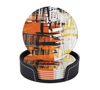 Leather Drink Coasters Set Of 6, Pu Leather Round Coaster With Storage Box, Vibrant Color Palette, Drink Coasters For Dining Table Office Decor, Heat-Resistant Round Beverage Pads For Home Kitchen