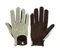 Leather Driving Gloves Mens Gents Adults Genuine Real Soft Leather Cotton Crochet Summer Vitage English Classic Chauffeur Wheelchair Fancy Fashion Party Formal Gloves (Dark Brown, L)