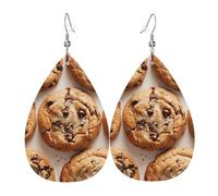 Leather Drop Earrings, Chocolate Chip Cookies Print Teardrop Dangle Earrings for Women, Lady, Girlfriend, Wife