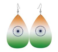 Leather Drop Earrings, Colorful Indian Flag Print Teardrop Dangle Earrings for Women, Lady, Girlfriend, Wife