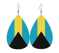 Leather Drop Earrings, Flag of the Bahamas Print Teardrop Dangle Earrings for Women, Lady, Girlfriend, Wife