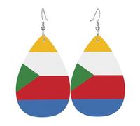 Leather Drop Earrings, Flag of the Comoros Print Teardrop Dangle Earrings for Women, Lady, Girlfriend, Wife