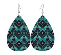 Leather Drop Earrings, green dark diamond Print Teardrop Dangle Earrings for Women, Lady, Girlfriend, Wife