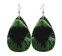 Leather Drop Earrings, Green Hacker Mask Print Teardrop Dangle Earrings for Women, Lady, Girlfriend, Wife