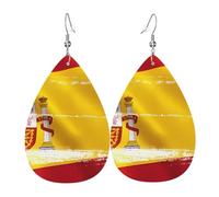Leather Drop Earrings, Spain Flag Print Teardrop Dangle Earrings for Women, Lady, Girlfriend, Wife