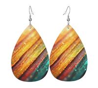 Leather Drop Earrings, Vibrant Rainbow Stripe Print Teardrop Dangle Earrings for Women, Lady, Girlfriend, Wife