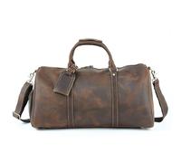 Leather Duffel Bag with Shoe Compartment, cowhide duffle bag, shoulder crossbody bag,large tote bag, coffee, Retro