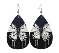 Leather Earring A black and white butterfly Teardrop Dangle Earrings Lightweight Hoop Earring for Women Girl Jewelry Gift