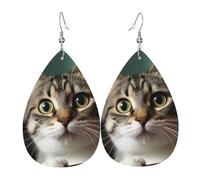 Leather Earring A curious cat Teardrop Dangle Earrings Lightweight Hoop Earring for Women Girl Jewelry Gift