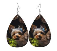 Leather Earring A little Yorkshire terrier Teardrop Dangle Earrings Lightweight Hoop Earring for Women Girl Jewelry Gift