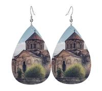 Leather Earring Armenian Church Teardrop Dangle Earrings Lightweight Hoop Earring for Women Girl Jewelry Gift