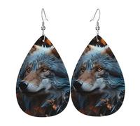 Leather Earring Autumn leaves and a wolf Teardrop Dangle Earrings Lightweight Hoop Earring for Women Girl Jewelry Gift