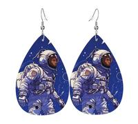 Leather Earring Black astronaut on blue Teardrop Dangle Earrings Lightweight Hoop Earring for Women Girl Jewelry Gift