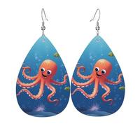 Leather Earring Cartoon Octopus Fish Teardrop Dangle Earrings Lightweight Hoop Earring for Women Girl Jewelry Gift