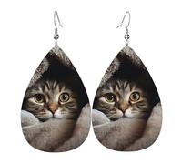 Leather Earring Cat Under Blanket Teardrop Dangle Earrings Lightweight Hoop Earring for Women Girl Jewelry Gift
