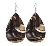 Leather Earring Cowboy Black Hat Western Boots Teardrop Dangle Earrings Lightweight Hoop Earring for Women Girl Jewelry Gift