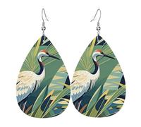 Leather Earring Crane Bird Wild Plants Teardrop Dangle Earrings Lightweight Hoop Earring for Women Girl Jewelry Gift