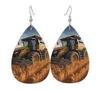Leather Earring Farm Tractor Harvest Teardrop Dangle Earrings Lightweight Hoop Earring for Women Girl Jewelry Gift