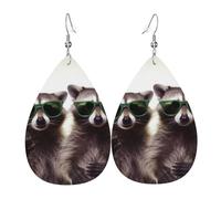 Leather Earring Funny Raccoon Green Sunglasses Teardrop Dangle Earrings Lightweight Hoop Earring for Women Girl Jewelry Gift