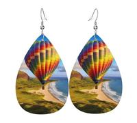 Leather Earring Hawaii Hot Air Balloon Teardrop Dangle Earrings Lightweight Hoop Earring for Women Girl Jewelry Gift