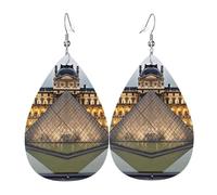 Leather Earring Louvre Museum in Paris Teardrop Dangle Earrings Lightweight Hoop Earring for Women Girl Jewelry Gift