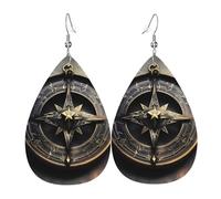 Leather Earring Magical Design Norse Runes Compass Teardrop Dangle Earrings Lightweight Hoop Earring for Women Girl Jewelry Gift