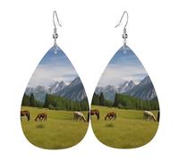 Leather Earring Mountain Pasture Grazing Horses Teardrop Dangle Earrings Lightweight Hoop Earring for Women Girl Jewelry Gift