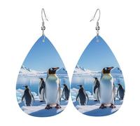 Leather Earring Penguin Antarctica Ice Teardrop Dangle Earrings Lightweight Hoop Earring for Women Girl Jewelry Gift