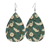 Leather Earring Red-Crowned Cranes And Flower Leather Earrings Hanging Creative Pendant For Daily Wear Accessories Women