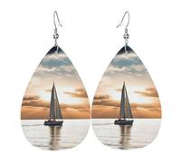 Leather Earring Sailing Boat on the Sea Teardrop Dangle Earrings Lightweight Hoop Earring for Women Girl Jewelry Gift