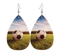 Leather Earring Soccer Ball on A Field Teardrop Dangle Earrings Lightweight Hoop Earring for Women Girl Jewelry Gift