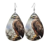 Leather Earring Watercolor of Hawk Sitting in The Tree Teardrop Dangle Earrings Lightweight Hoop Earring for Women Girl Jewelry Gift