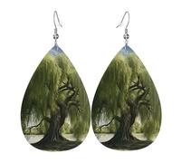 Leather Earring Willow Tree Teardrop Dangle Earrings Lightweight Hoop Earring for Women Girl Jewelry Gift