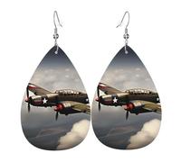 Leather Earring World War Aircraft Airplane Teardrop Dangle Earrings Lightweight Hoop Earring for Women Girl Jewelry Gift
