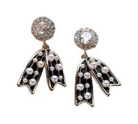 Leather Earrings Crystal Embellished Elegant Ear Jewelry Alloy Texture Suitable for Evening Party Everyday Use Vintage Rhinestones Earrings