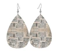 Leather Earrings Dangle Drop for Women Vintage French Newspaper Nostalgic Antique Teardrop Earrings