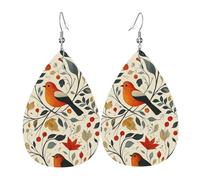 Leather Earrings Fall Leaves And Birds Leather Earring Teardrop Lightweight Pendant For Beach Women Girls