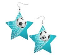 Leather Earrings, Faux Leather Star Earrings Metallic Drop Earrings for Women Girls,Soccer Goal Football Winning