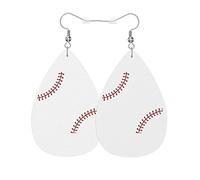 Leather Earrings For Women Baseball Red Lace Sports Baseball Red Suture Ball Texture Western Drop Dangle Ladies Printed Earrings Jewelry, For Ouple, Valentine'S Day, Party
