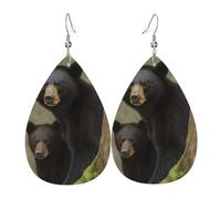 Leather Earrings For Women Black Bear Mother And Cub Drop Dangle Retro Printed Pendant Teardrop Earrings, For Party, Bridal, Birthday