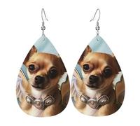 Leather Earrings For Women Brown Chihuahua Angel Wing Long Earring Creative Printed Earrings For Women Dangling, For Wedding, Birthday, Festival